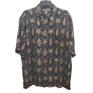 Tori Richard Men's All Silk Black Gold Tropical Print Short Sleeve Camp Shirt XL